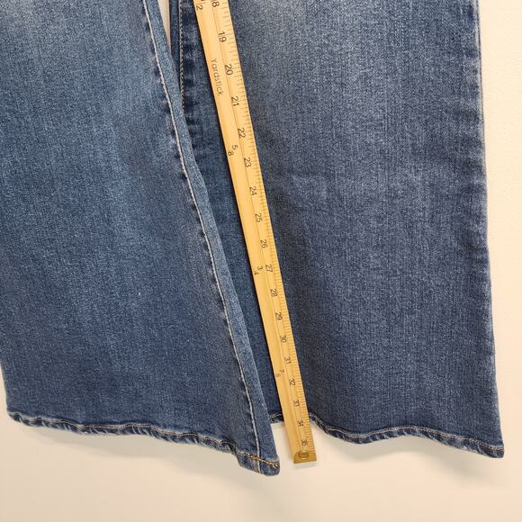 Fashion Nova Flare Bell Bottom Jeans Size 13 32" Blue Mid Rise Distressed Hippie - Picture 7 of 12